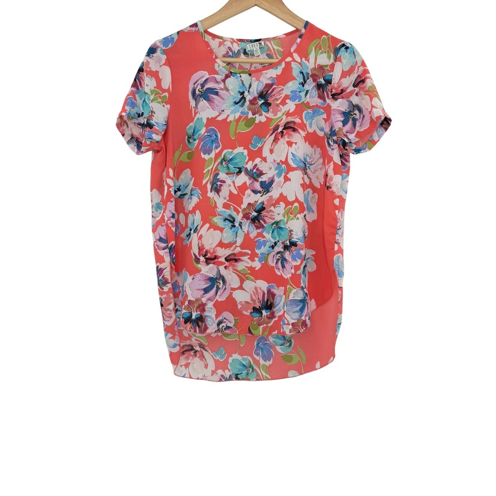 NWT Spense Floral‎ Print Short Sleeve Blouse Top S/P Multicolor Coral Preppy